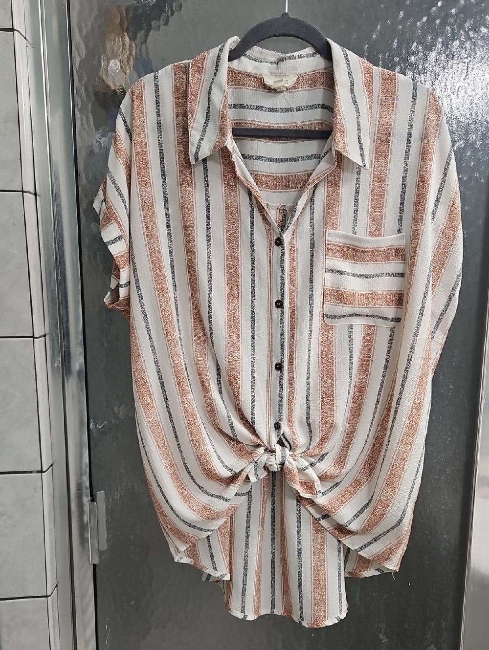 Blu Pepper Striped Button Shirt in Cream, Rust & Black